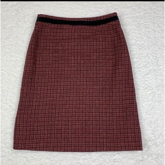 VTG Harolds 4 Wool Houndstooth Plaid Red Black Velvet Belted Skirt Academia USA - Picture 2 of 11